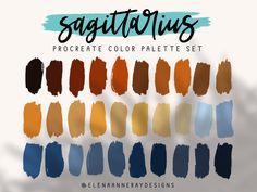 the sagittatius procreate color palette set is shown in different shades