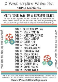 two week bible writing plan with the words write your way to a peaceful heart