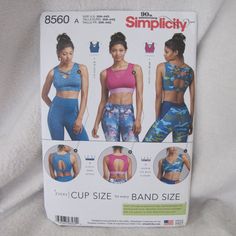 Uncut/Unused/New - Simplicity Sewing Pattern - 8560 - Size A (30a - 44g) - Misses' Knit Sports Bras Sports Bra Sewing Pattern, Bra Sewing Pattern, Sports Bra Pattern, Sports Bra Design, Bra Sewing, Bra Pattern, Aprons Patterns, Simplicity Sewing, Plus Size Activewear