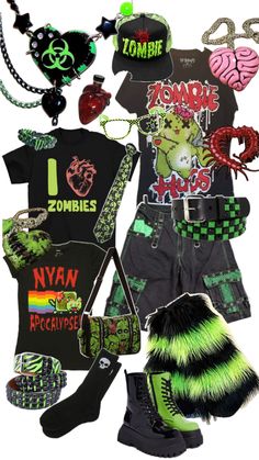 This is inspired by scenecore as well as Zombies! Zombie Scene, Zombie Clothes, Silly Clothes, Alt Outfits, Scene Fashion