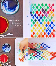 art for kids - styrofoam painting with crayons and watercolors