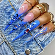 Aladdin style Genie Nails, Cartoon Nail Designs, Disney Acrylic Nails, Aladdin Genie, Disney Nail, Art Deco Nails, Punk Nails, Winter Nails Acrylic, Baddie Nails