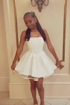 White Dresses Sweet 16, Cute Dresses Birthday, Birthday Outfit For 15 Year Girl Black, Hairstyles For Mini Dress, 13th Birthday Party Outfit Ideas, 15 Birthday Outfit Ideas Dress, Bday Inspo Outfits, 12th Birthday Outfit Ideas, High School Winter Formal Dresses