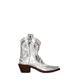 Maggie Metallic Silver Silver Chunky Heels, Miron Crosby, Embroidered Cowgirl Boots, Cowgirl Ankle Boots, Elevated Wardrobe, Boot Tree, Scalloped Collar, Fashion Cowboy Boots, Custom Boots