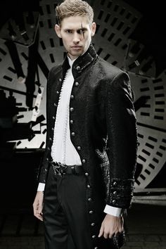 professional goth male fashion - Google Search Goth Male, Tail Coat, Victorian Coat, Steampunk Cosplay, Victorian Steampunk, Gothic Steampunk, Tuxedo Jacket, Groom Suit