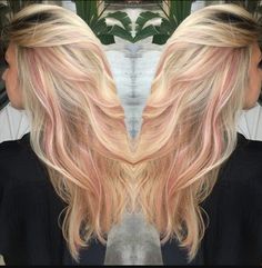 Pink blonde Creative Highlights, Pink Peekaboo Highlights, Pink Peekaboo, Pantone Rose, Peekaboo Hair Colors, Peekaboo Highlights, Scene Girl