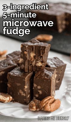 three ingredient 5 - minute microwave fudge chocolate fudge with nuts on the side