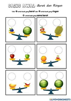 four different fruits on a scale with the words, start and end in each one