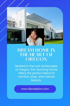 an advertisement for the home in the heart of oregon, featuring a photo of a woman