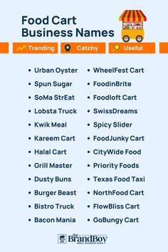 the food cart business names list is shown in this screenshoto image, with an orange