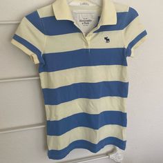 Nwt Abercrombie & Fitch Polo Shirt In Stripe Patterns Of Pastel, Blue And Yellow, A Navy Moose Logo. Soft And Stretchy, 95% Cotton, 4% Elastane, Exclusive. Womens M Moose Logo, Polo Shirt Outfits, I Know Everything, History Professor, Sheer White Blouse, Mock Neck Sweatshirt, Shirt Outfits, Square Neck Bodysuit, Concept Clothing