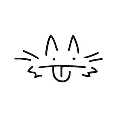 a black and white drawing of a cat's face with its eyes closed, smiling