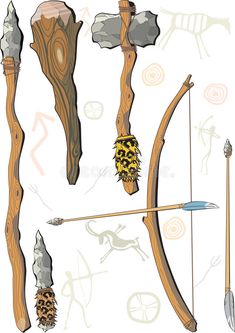 an archery bow, arrows and other items