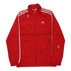 Vintage red Age 15-16 Adidas Track Jacket - boys x-large Red Hooded Track Jacket For Sports Events, Red Hooded Outerwear For Sports Events, Casual University Red Track Jacket For Streetwear, Red Hooded Track Jacket For Sports, Red Sportswear Windbreaker For Winter, Red Track Jacket For Winter Sports Events, Red Track Jacket For Fall Sports Events, Red Winter Track Jacket For Sports Events, Red Winter Sportswear Windbreaker