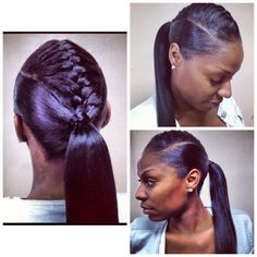 Braid ponytail Middle Braid Ponytail, Braid Hair Dos, Braided Ponytail Black Hair, Creative Braids, Pressed Natural Hair, Silk Press Natural Hair, Cute Box Braids, Braid Ponytail, Sleek Ponytail Hairstyles