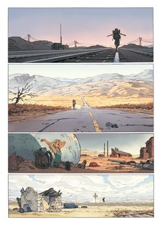 the storyboard shows different scenes from an animated movie, including a man walking on a road