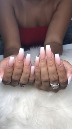 Med Length Acrylic Nails, Cute Basic Nail Ideas, White Ballerina Nails, Basic Nails Ideas, Nail Inspo Basic, Matte French Tip Nails, Nails Fade, Nails White Tip, Baby Boomer Nails