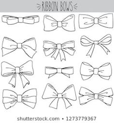 a bunch of bows that are drawn in black and white with the words ribbon bows on them