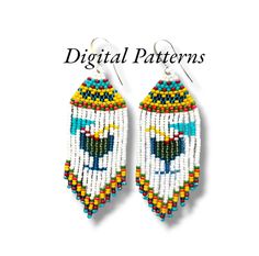 This is a DIGITAL PATTERN BUNDLE for 2 Mexican Fiesta and Taco Tuesday Brick-Stitch Tassel Fringe Earrings.  I sell the earrings in my shop as well! https://myheartofthehills.etsy.com/listing/1582607901 Some knowledge of Brick-Stitch is necessary to make these earrings. I do include detailed information on my beading procedure as well as thread lengths so there is no guesswork!  I used 11/0 Miyuki Rocaille Seed Beads on these earrings.   (You can use any size or type of seed beads you like, but Tacos Tuesday, Letter Symbols, Tassel Earring, Taco Tuesday, Tassel Fringe, Brick Stitch, Fringe Earrings, Tassel Earrings, Digital Pattern