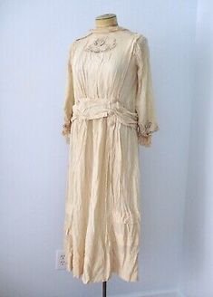 Antique Edwardian dress ecru silk? lace beaded buttons tassel sash Titanic M/L | eBay Elegant Beige Costume Dress, Historical Lace Trim Dress For Wedding, Cream Victorian Vintage Dress For Formal Occasions, Historical Wedding Dress With Lace Trim, Victorian Wedding Dress With Buttons, Historical Style Wedding Dresses With Lace Trim, Victorian Silk Dress For Vintage Events, Silk Victorian Dress For Vintage Events, Victorian Cream Dress For Daywear