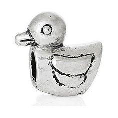 a silver colored duck charm on a white background with the word bird in it's mouth