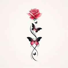 a rose and butterflies tattoo design on a white background