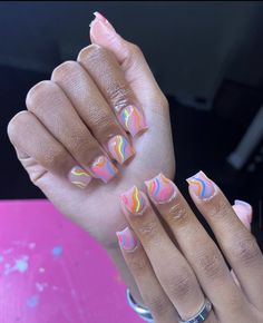 Overlay Nails Designs Ideas, Acrylic Overlay Designs, Short Square Acrylic Nails Designs Simple, Short Nail Styles Black Women, Groovy Nails Acrylic Short, Y2k Nails Acrylic Short Pink, Pink 90s Nails Acrylic, 90s Nails Acrylic Curved, 90’s Theme Acrylic Nails