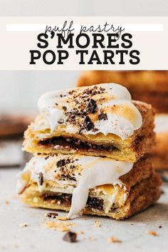 three s'mores pop tarts stacked on top of each other