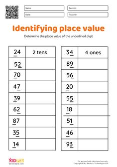 a worksheet for identifying place value with the numbers in each row and one digit number