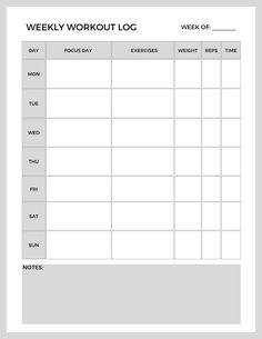 a printable workout log is shown