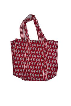 Large Quilted tote bag with inside pocket Red Square Canvas Bag With Large Capacity, Large Capacity Red Square Canvas Bag, Casual Red Square Satchel, Red Square Canvas Bag For Daily Use, Square Red Hobo Bag For Daily Use, Red Cotton Double Handle Shoulder Bag, Red Double Handle Cotton Shoulder Bag, Red Rectangular Canvas Bag For Daily Use, Red Quilted Rectangular Shoulder Bag