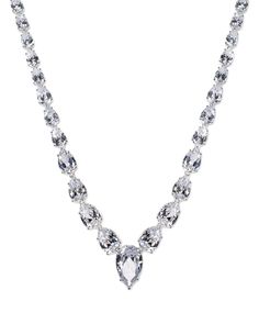 Ravishing 85 carat (approx.) necklace features pear cut Cubic Zirconia, graduated in size toward the center. Set in rhodium plated brass.   Style #: ﻿CZ-KN419_CLSI Classic Pear-shaped Bridal Necklace With 17 Jewels, Formal Pear-shaped Crystal Necklaces, Classic Cubic Zirconia Bridal Necklace In Pear Shape, Pear-shaped Drop Necklace For Formal Occasions, Classic Teardrop Pendant Bridal Necklace, Pear-shaped Crystal Bridal Necklace For Formal Occasions, Classic Teardrop Crystal Necklace, Classic Silver Pear-shaped Drop Necklace, Cz Necklace