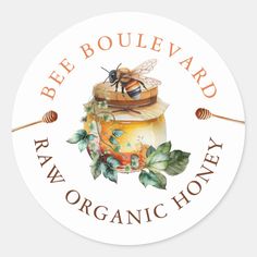 the bee boulevard logo is shown with a honey jar and two bees on top of it