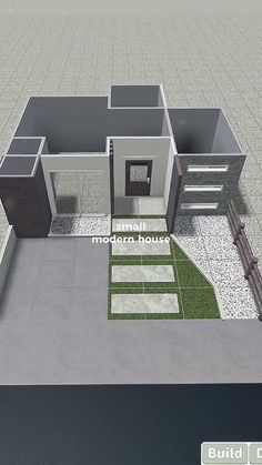 an architectural rendering of a modern house with grass on the ground and stairs leading up to it