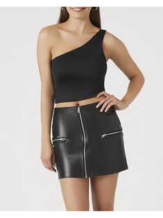 A faux leather mini skirt featuring a mid-rise waist, high-polish hardware, zip-up front closure, front zippered pockets, and straight silhouette.Zip-Up Faux Leather Mini Skirt Black Casual    Plain A Line   Women Clothing, size features are:Bust: ,Length: ,Sleeve Length: Edgy Zipper Mini Skirt For Club, Edgy Mini Skirt With Zipper For Club, Edgy Club Mini Skirt With Zipper Closure, Trendy Mini Skirt With Side Zipper For Club, Spring Club Mini Skirt With Zipper Closure, Trendy Mini Skirt With Zipper Closure For Club, Trendy Mini Skirt With Side Zipper For Night Out, Edgy Mini Skirt With Zipper Closure For Spring, Edgy Mini Skirt With Zipper For Spring