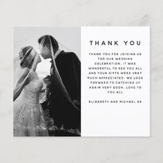 a wedding thank card with an image of a bride and groom kissing on the forehead