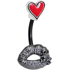 a black hook with a red heart on it and a skull in the shape of a ring