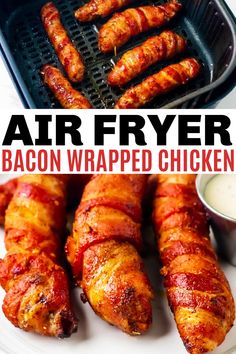 air fryer bacon wrapped chicken on a white plate