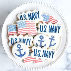 Military Appreciation | Navy - Southern Sugar Bakery Navy Cookies, Us Navy Party, Navy Party Themes, Usa Cookies, Officer Party, Navy Chief Petty Officer, Navy Party, Flower Sugar Cookies, Welcome Home Parties