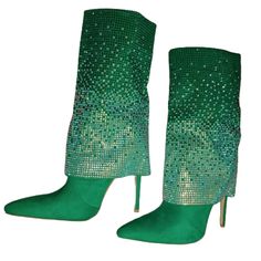 Vivianly Womens Pointed Toe Stiletto Heel Rhinestones Mid-Calf Boots Glitter Booties Size 8 Green These Stiletto Boots From Vivianly Will Give Your Looks An Extra Dazzling Touch. Shine On! Adorned With All-Over Rhinestone Embellishments And Delicate Patterns Garner All The Attention. The Stiletto Boots Feature A Pointed Toe, Crystal Embellishments, Mid Calf Length, A Stretch Fit, A Mid High Stiletto Heel. Unique Design: The Surface Of The Mid-Calf Boots Is Studded With Sparkly Crystals, Dazzling Green Pointed Toe Boots With Reinforced Heel, Green High Heel Synthetic Boots, Green Ankle-high Heeled Boots For Party, Trendy Green Ankle-high Heeled Boots, Green Ankle-high Synthetic Boots, Shiny Boots, Stiletto Boots, Mid Calf Boots, Shoes Heels Boots