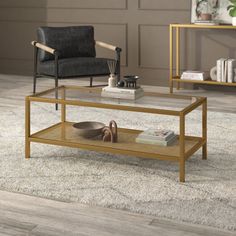 a living room scene with focus on the coffee table