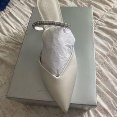 Crystal Strap Pointed Toe Satin Mules Still In Box Never Worn Except To Try On Size 9 Style - Vero Synthetic Wedding Shoes With Almond Toe, Elegant Synthetic Wedding Shoes With Almond Toe, Elegant Synthetic Almond Toe Wedding Shoes, Synthetic Almond Toe Wedding Shoes, Elegant High Heel Synthetic Wedding Shoes, Elegant Low Heel Synthetic Wedding Shoes, Chic Synthetic Heels For Wedding, Elegant Synthetic Wedding Shoes, 4-inch Heel Synthetic Wedding Heels