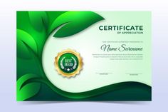 a certificate with green leaves on it