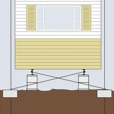 a drawing of a house on top of a hill with two windows above the ground