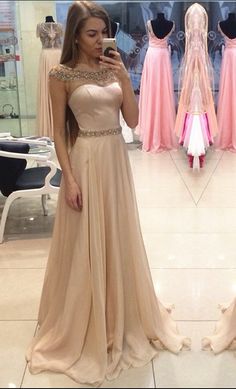 Prom Dresses For Teens Long, Cap Sleeve Prom Dress, Dresses Champagne, Champagne Prom Dress, Modest Evening Dress, Prom Dress Evening, Prom Dresses 2019, Long Prom Gowns, Elegant Prom Dresses