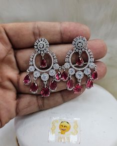 Red Ruby Danglers, Red Ruby Bridal Earrings, Red Round Bridal Earrings, Pink Ruby Drop Earrings, Red Round Cubic Zirconia Earrings, Red Cubic Zirconia Round Earrings, Bali Earrings Gold, Chand Bali Earrings Gold, Chand Bali Earrings