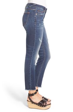 Threadbare distressing and a heavily faded wash add grungy swagger to curve-hugging skinny jeans finished with raw, cutoff hems. Style Name:Vigoss Jagger Distressed Raw Hem Skinny Jeans (Petite). Style Number: 5138978. Faded Ripped Cropped Denim Jeans, Dark Wash Mid-rise Distressed Jeans, Dark Wash Distressed Mid-rise Jeans, Mid-rise Distressed Dark Wash Jeans, Dark Wash Distressed Cutoff Cropped Jeans, Faded Distressed Cropped Jeans For Fall, Fall Distressed Faded Cropped Jeans, Fall Faded Distressed Cropped Jeans, Distressed Denim Cutoff Cropped Jeans