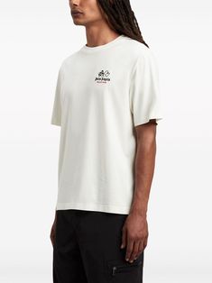 Find PALM ANGELS Racing Graphic-print Cotton T-shirt on Editorialist. white/black cotton crew neck embroidered logo at the chest graphic print to the rear short sleeves straight hem When buying this unisex item, keep in mind that it is graded in standard men's sizing. White Short Sleeve Top With Print, White Short Sleeve Top With Front And Back Print, White Short Sleeve T-shirt With Back Print, White Short Sleeve Top With Back Print, Palm Angels, Cotton T Shirt, Black Cotton, Printed Cotton, Graphic Prints