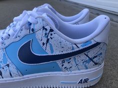 Air Force 1 Splatter Sky Baby Blue Navy Dark White Custom Shoes Mens Womens Kids | eBay