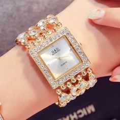 G&D Women's Fine Fashion Premium Quality Luxury Style Bracelet Watch - Divine Inspiration Styles Elegant Gold Square Face Watch, Elegant Gold Square-faced Watch, Elegant Rectangular Watches With Bracelet Strap, Elegant Rectangular Watch With Bracelet Strap, Elegant Silver Watch With Square Face, Elegant Silver Square Watch, Rectangular Rose Gold Jewelry For Evening, Trendy Gold Watch With Rectangular Dial, Elegant Rectangular Watches As A Gift